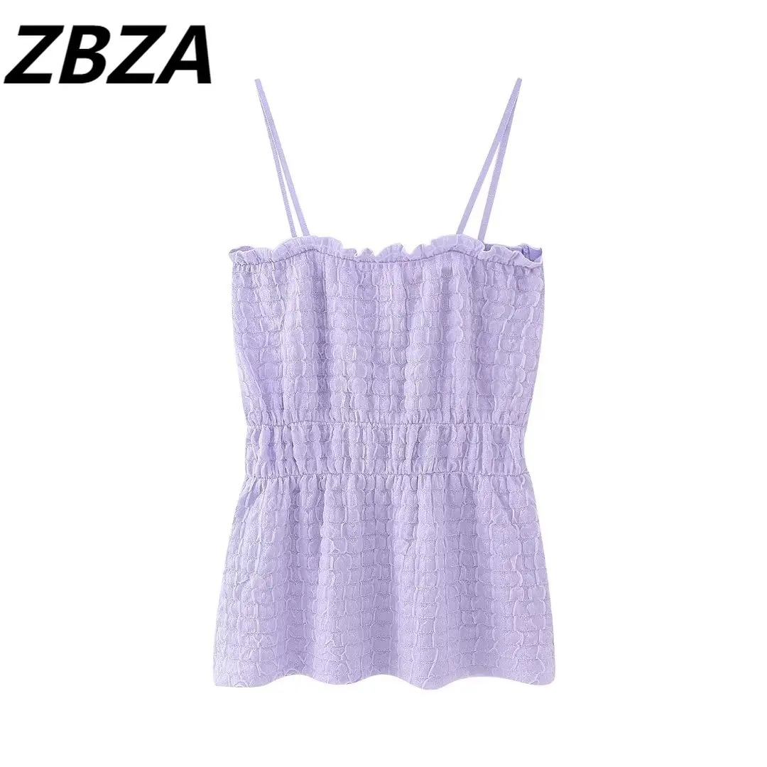 

ZBZA женский 2023 Новый Модный летний фиолетовый вязаный Топ с эластичной талией винтажный с открытой спиной тонкие бретельки женские шикарные топы