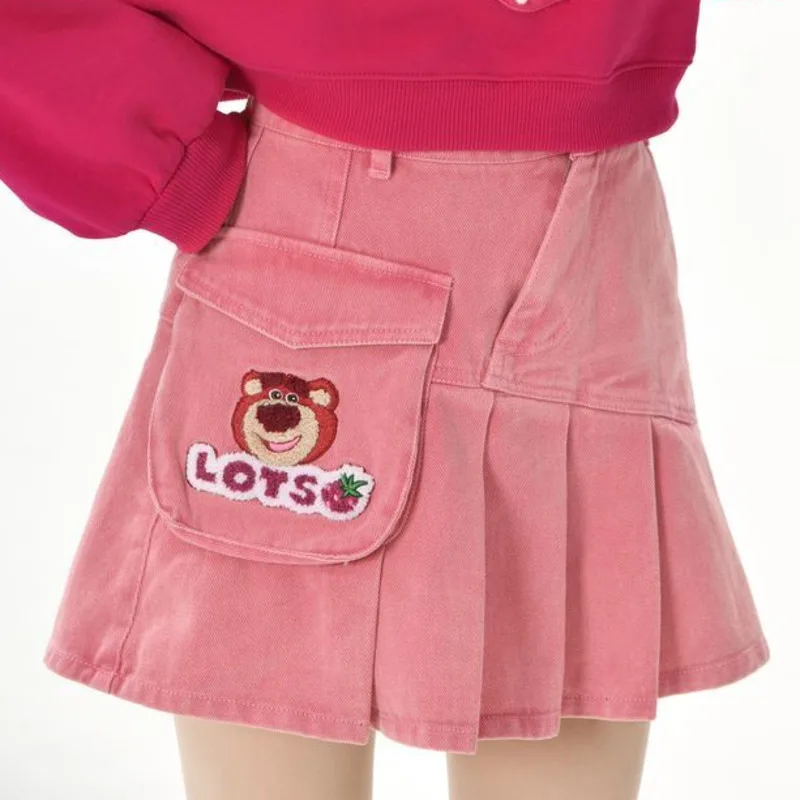 

Disney Lotso Denim Skirt Y2k Bear Jean Skirt Tutu Women's Skort Girl Kawaii Punk Summer Clothing High Waist Slim A-line Pleated