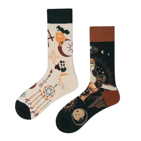 Новые Асимметричные цветные хлопковые носки средней длины с изображением пары утка-мандарина
