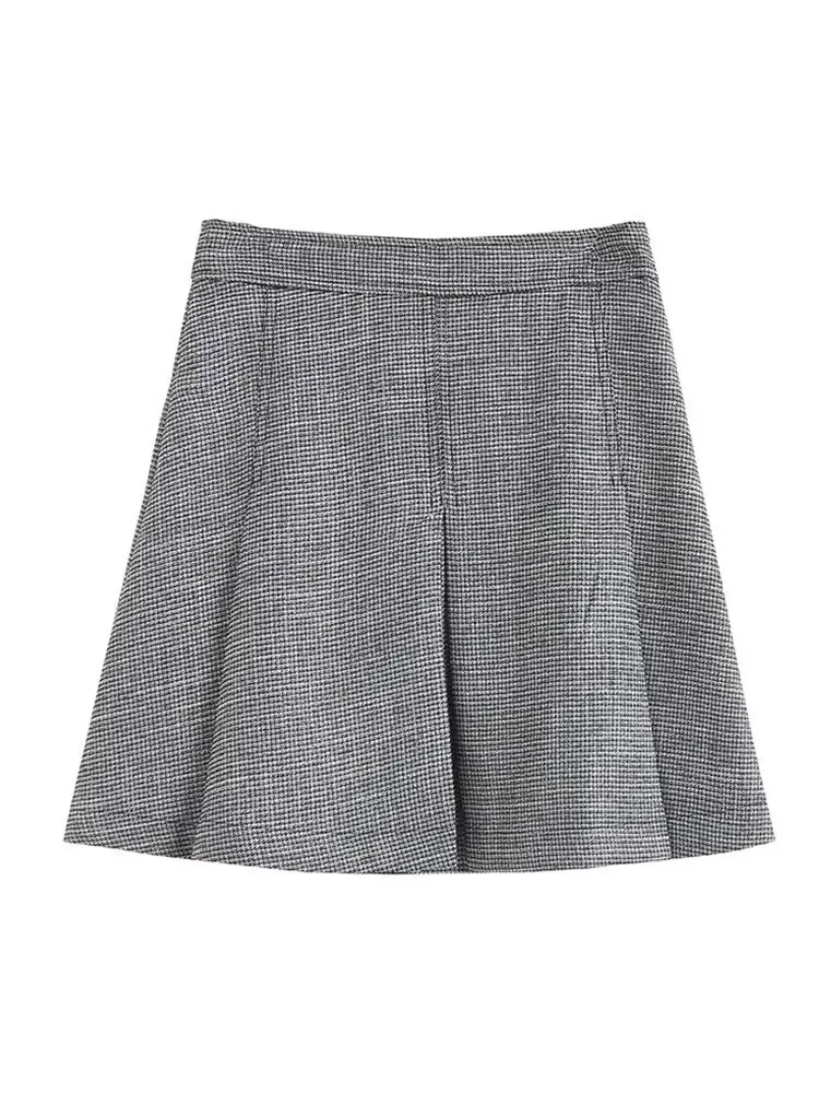 

Nlzgmsj ZBZA 2022 Women Chic Summer Fashion Pleated Spring Mini Skirt Vintage High Waist Side Zipper Female Skirts Mujer 202203
