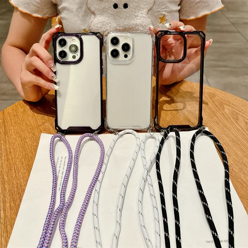 Crossbody Lanyard Case For iPhone 16 15 14 13 12 Mini 11 Pro XS Max X XR 8 7 6 6S Plus SE 2 3 Hard PC Shockproof Back Cover