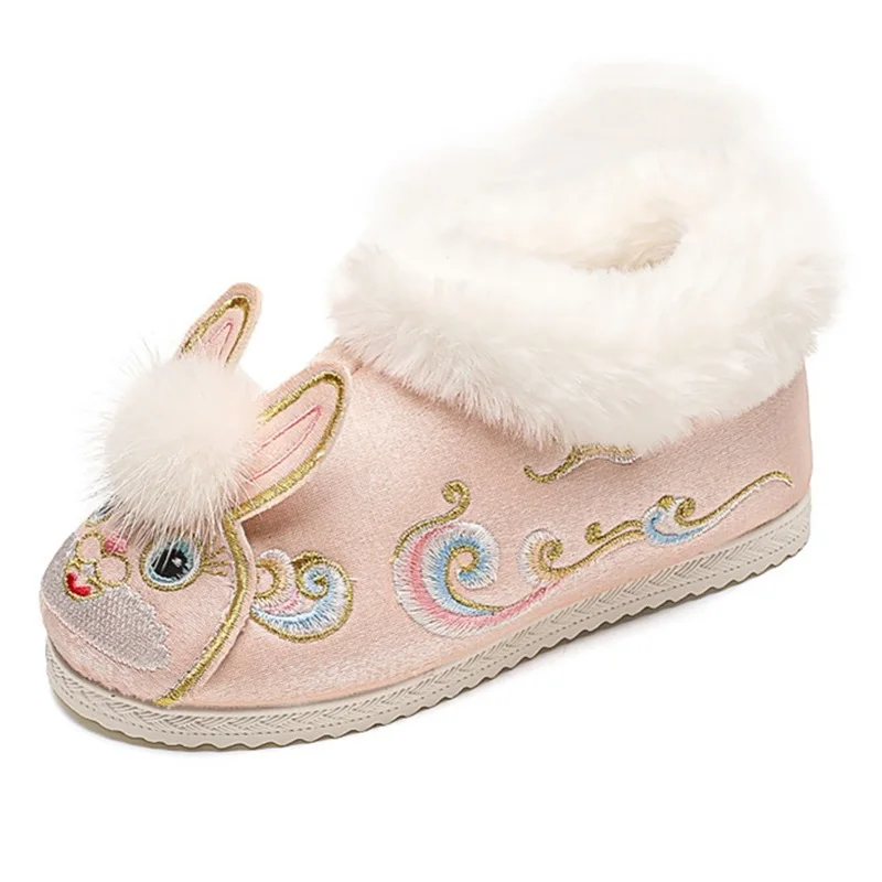 

Kruleepo 2023 Autumn Winter Girls Short Boots Casual Shoes Children Kids Stitchwork Rabbit Embroidery Performance Hanfu Mules