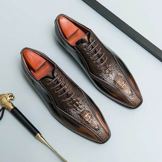 New Oxfords Men Dress Shoes Square Toe Lace-up Spring Autumn Wedding Shoes Pu Leather Shoes for Men with Free Shipping 5
