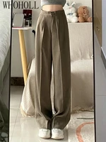 suit pants womens autumn sping 2022 new straight loose high waist wide leg pants solid khaki trousers