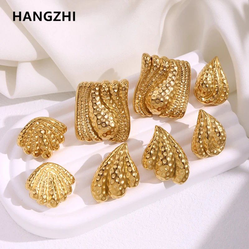 

HangZhi Wrinkle Chunky Earrings New Design Stainless Steel Spiral Irregular Trendy Vintage Gold Color Jewelry Gifts for Women