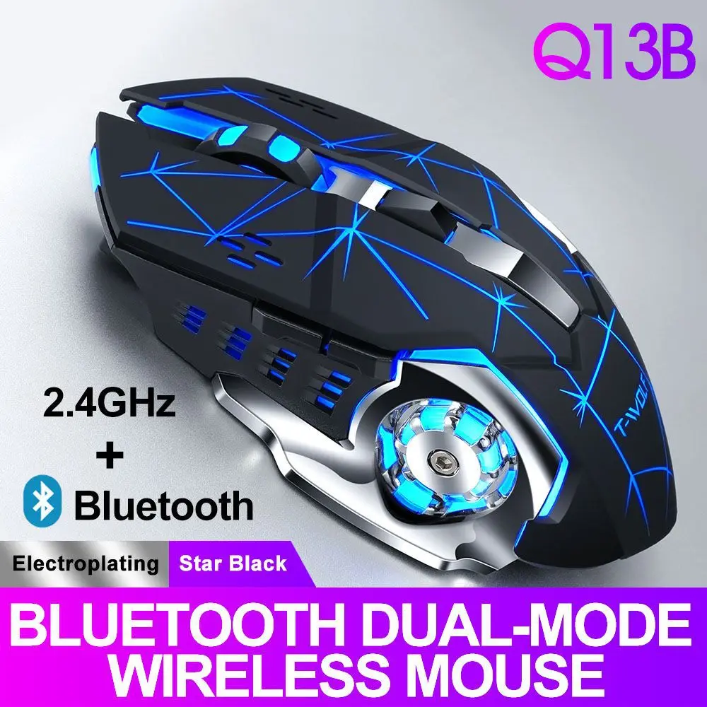 

Wireless Rechargeable Mouse 2400DPI Bluetooth 5.0+2.4G Dual Mode 4 Buttons Home Office with LED Backlit for Laptop PC Notebooks