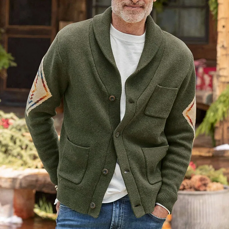 

Men's Autumn Winter New Jacquard Sweater Long-Sleeved Thickened Cardigan Sweater Coat Single Breasted Button