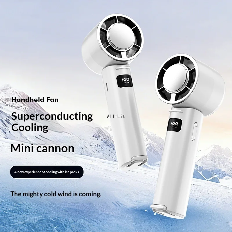 Фото Портативный мини-вентилятор 3600 мАч с USB-зарядкой, функцией ледяного компресса, высокоскоростным полупроводниковым быстрым охлаждением, LED-экраном, складной, для путешествий №3