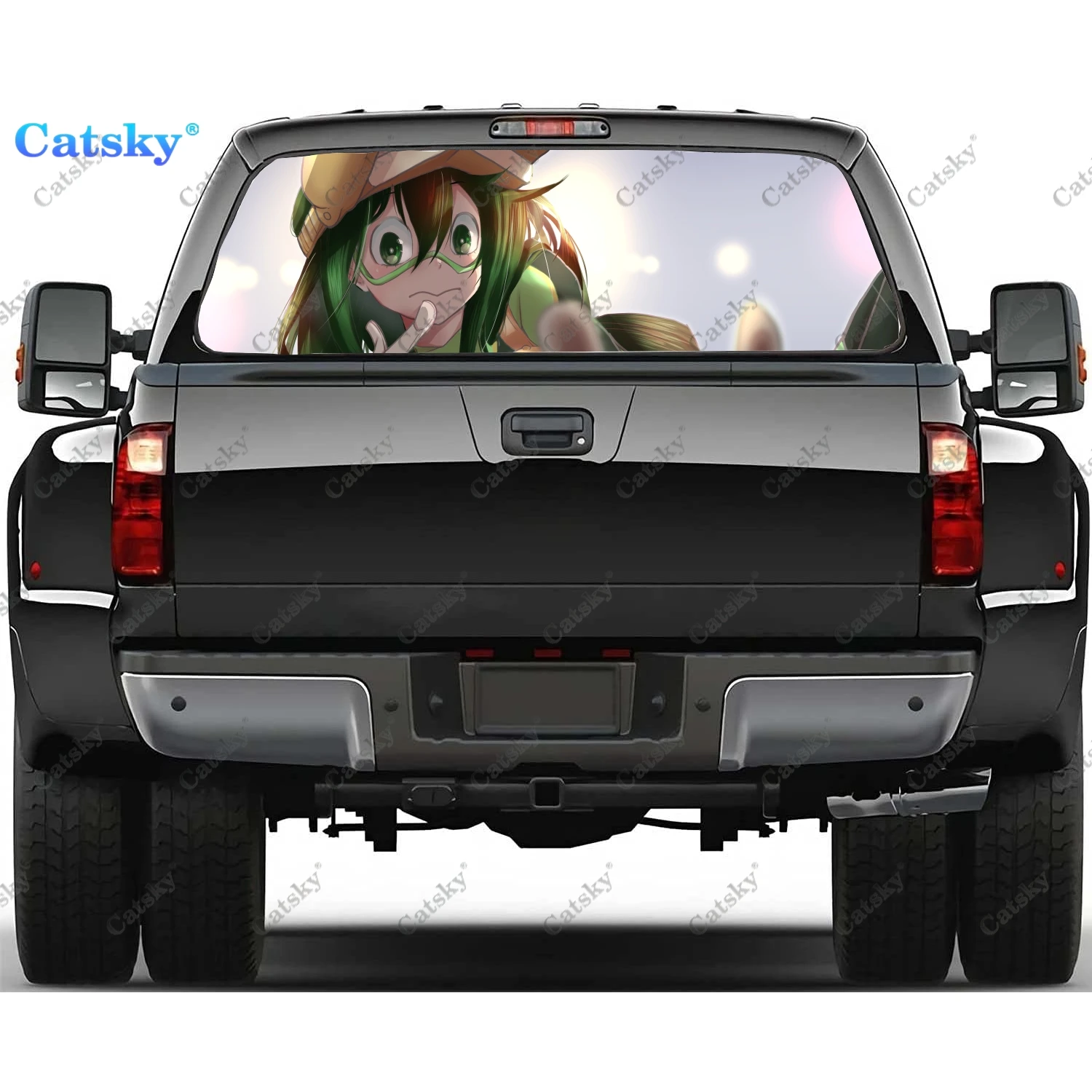 

Наклейки на заднее стекло Tsuyu Asui с аниме девушкой для грузовика, наклейка на окно пикапа, тинт для заднего окна, графические перфорированные виниловые наклейки для грузовика