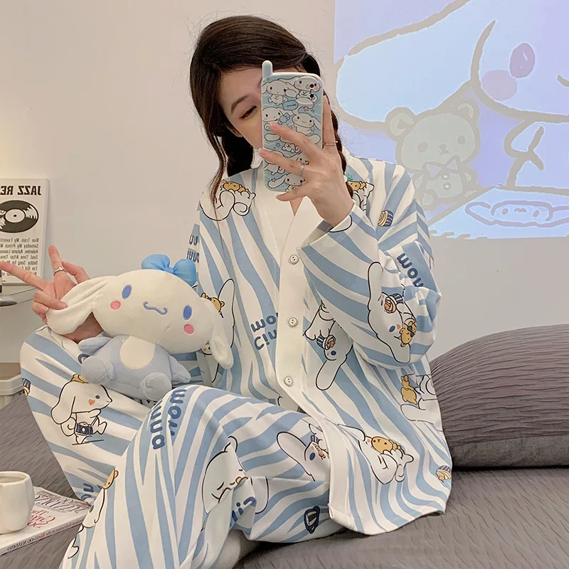 

Kawaii Sanrio пижамы Симпатичные понравились Cinnamoroll мультфильм Kuromi весна осень удобная домашняя одежда игрушки подарки для девочек