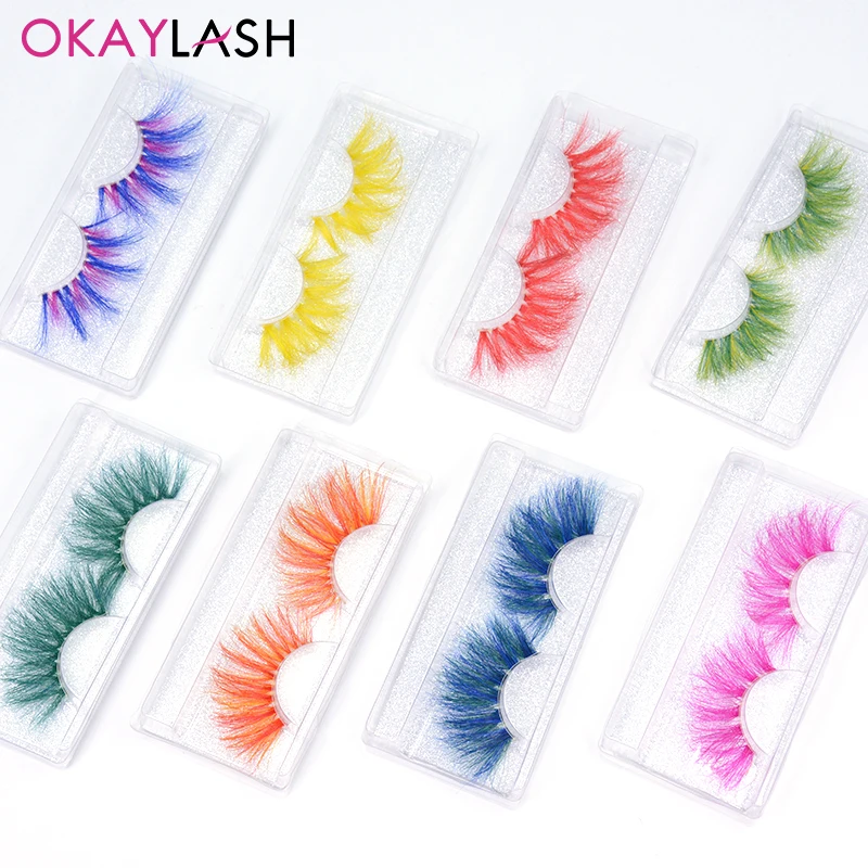 25mm Long Siberian Eyelashes Costume Fancy Ball Dramatic Unique Colored Red Blue Fake Lashes