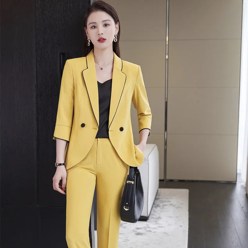 S-4XL Temperament High-end Women's Suit Two-piece 2022 New Summer Fashion Half Sleeve Ladies Jacket Casual Ninth Pants