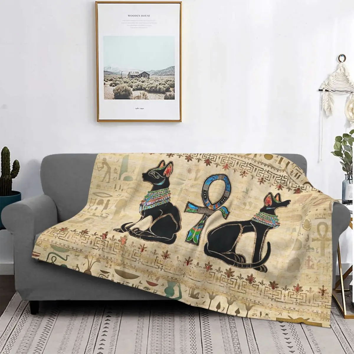 

Egyptian Cats And Ankh Cross Animals Art Blanket Fleece Autumn/Winter Cute Thin Throw Blankets For Sofa Rug Piece