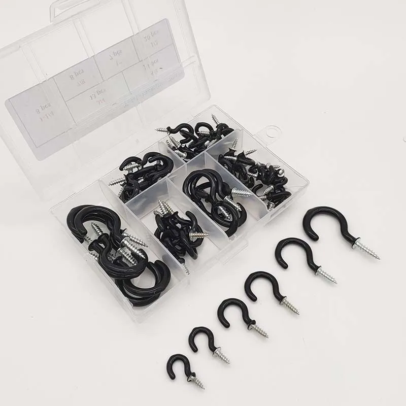 

Комплект крючков для чашек, черные потолочные винты с виниловым покрытием, крючки для кружек, 70 предметов, 6 размеров