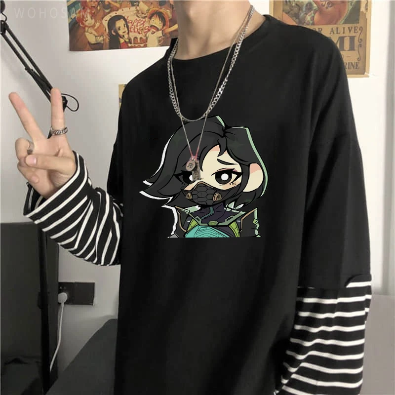 

Karaii Viper Game Anime Valorant Funny Cartoon Long Sleeve T Shirt Harajuku Manga Summer Fashion Casual Fake Two Pieces T Shirts