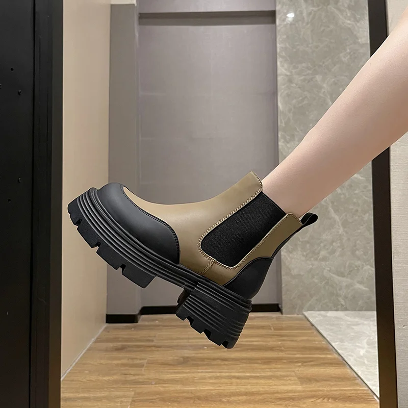 Ladies Flat Platform Sports Chelsea Ankle Boots 2023 Winter New Fashion Motorcycle Boots Casual Ladies Snow Boots Botas Mujer