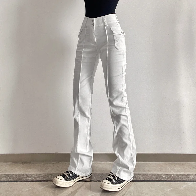 

Micro pull pants Women's autumn and winter 2022 new fashion low waist retro side pocket casual slim woven trousers