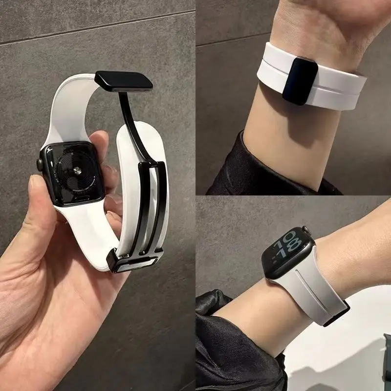 Фото Ремешок для Apple watch ultra 3 2 ремешка 44 мм 45 мм 49 мм 40 мм 41 мм 46 мм Магнитный силиконовый браслет correa iWatch Series 8 se 9 10 11 №1