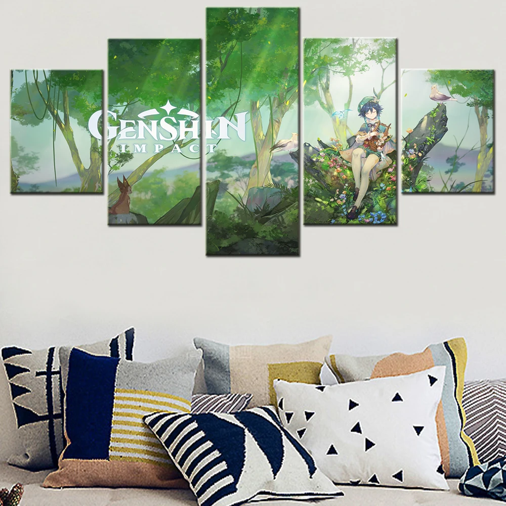 

Canvas Prints Art Modern 5 Pieces Wall Picture Abstract Painting Genshin Impact Games Artwork Framed Home Decor Bedroom Poster