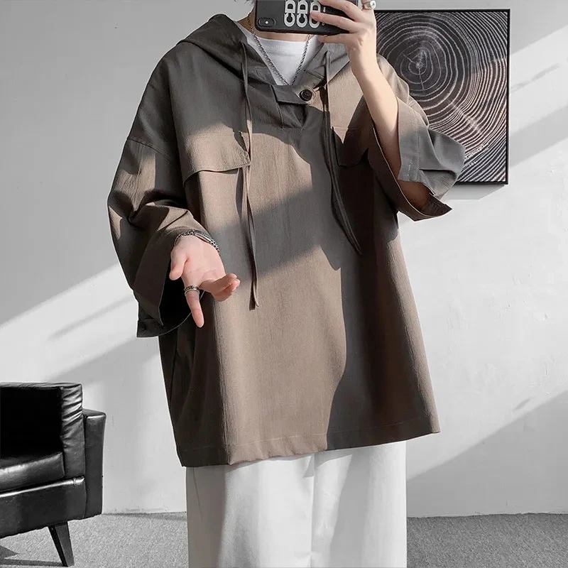 

Spring Summer Solid Versatile Sports Hoodie Casual Men's Loose Tess Sporty Cool Boys Soft Drawstring Breathable Pocket
