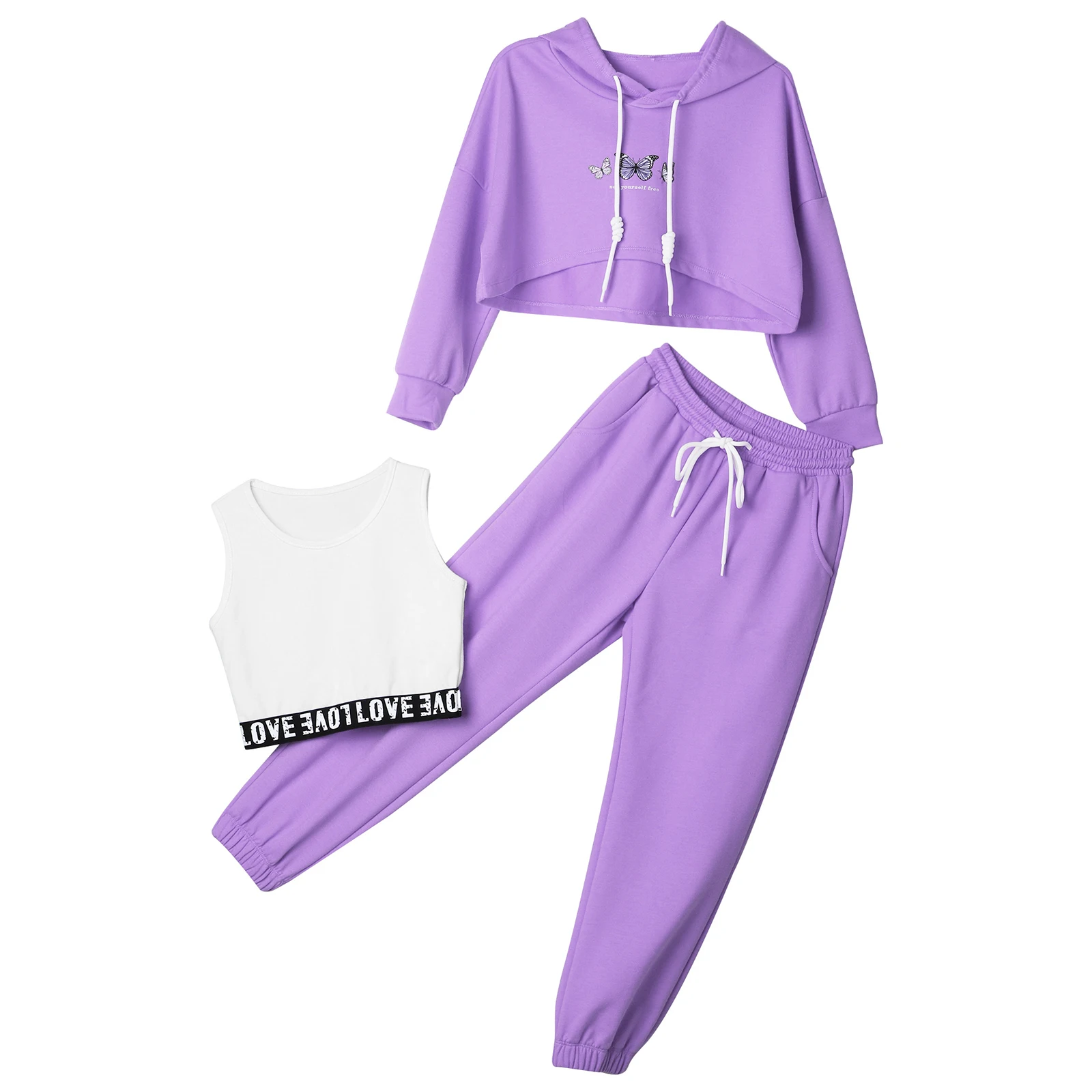 Комплект спортивной одежды для девочек свитшот с капюшоном и длинными рукавами в