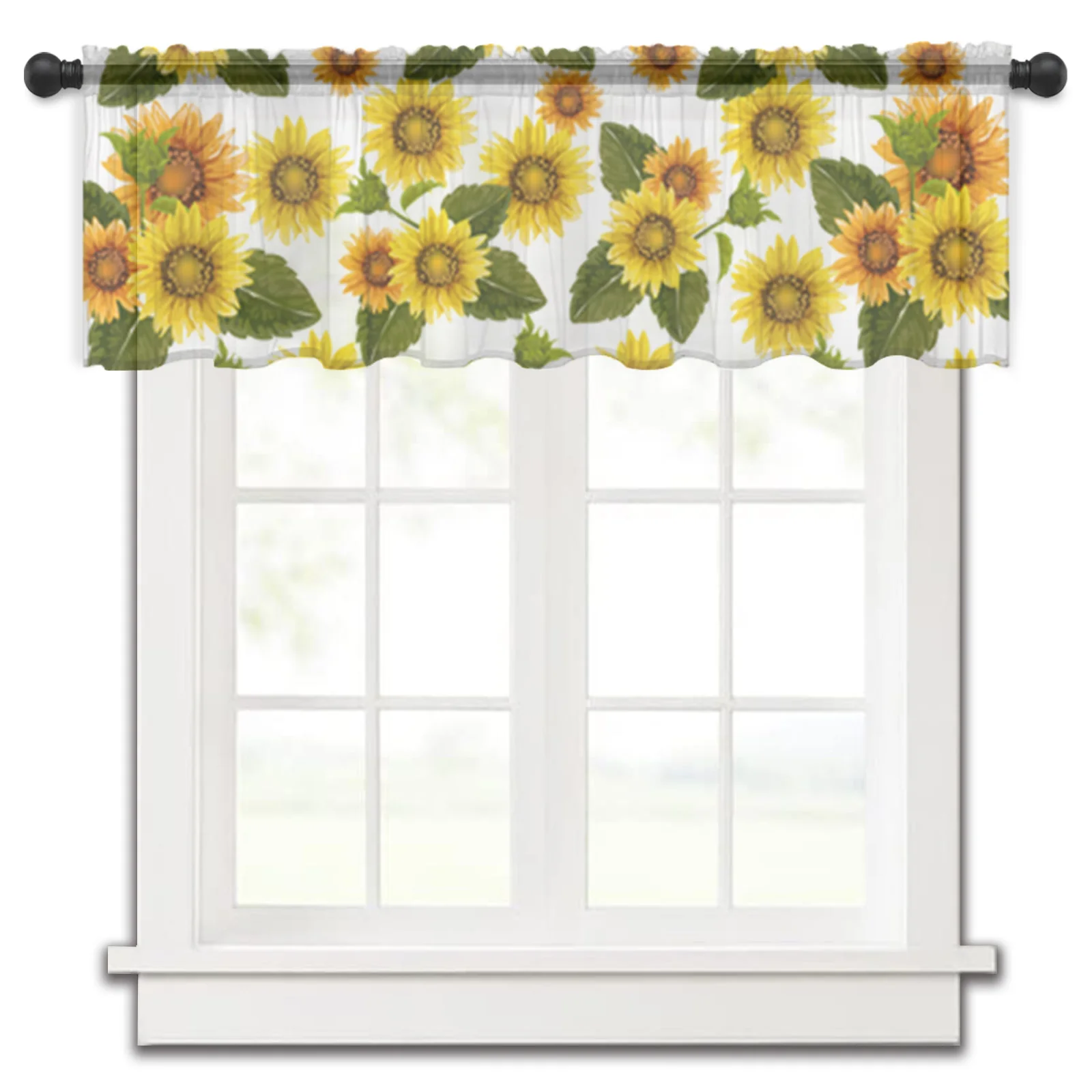 

Blooming Sunflower Flower Plant Rod Pocket Short Curtain Half-Curtain For Kitchen Door Drape Cafe Small Window Sheer Curtains