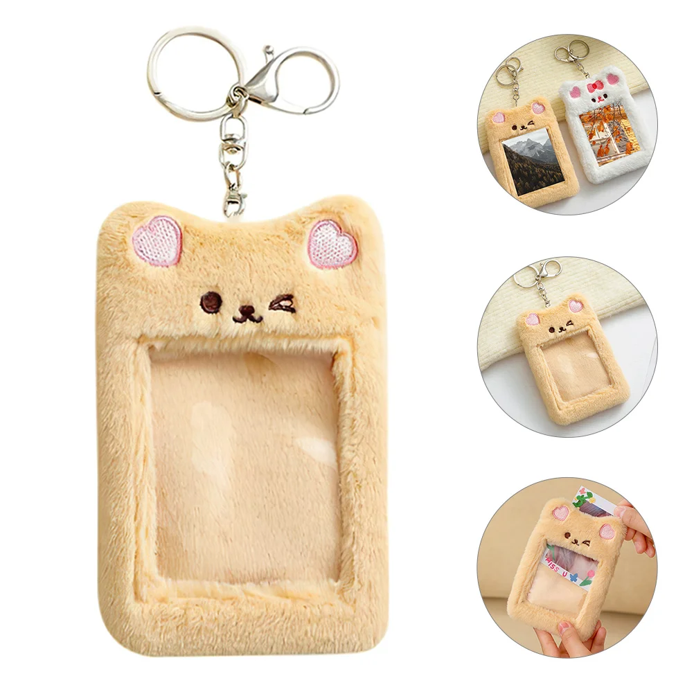 

Holder Keychainkey Photocard Id Badge Chain Kpop Keyring Plush Badage Clip Girls Chains Insert Photo Animal Rabbit Kawaii