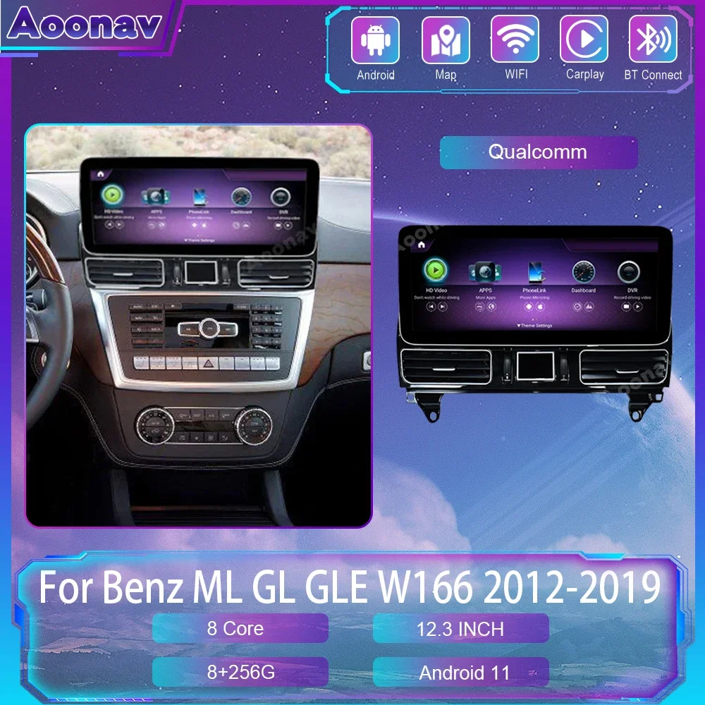 

Автомобильный радиоприемник Qualcomm для Benz ML GL GLE W166 2012-2019 Android 12, сенсорный экран, GPS-навигация, автомобильный стерео Мультимедийный видеоплеер