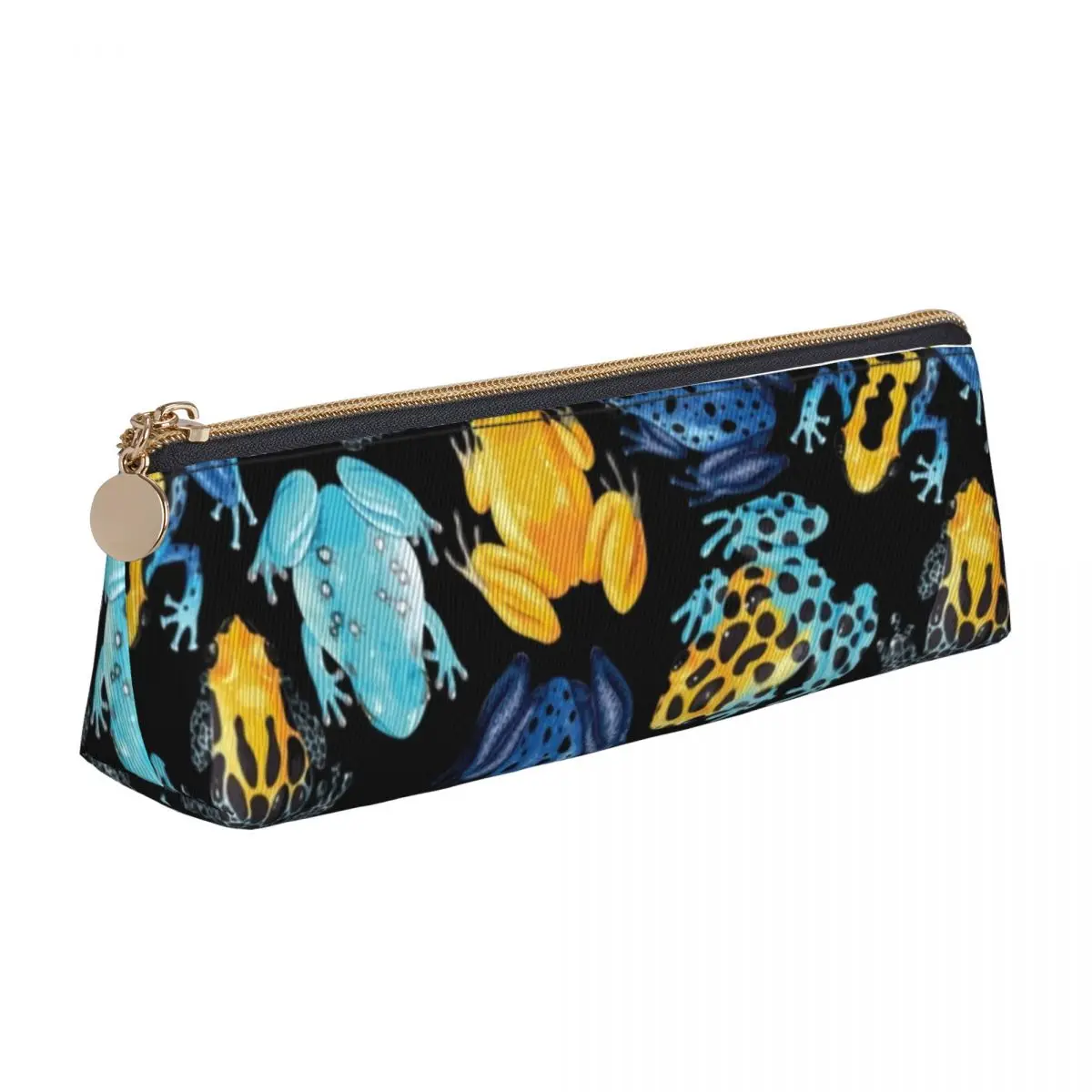 

Colorful Tropical Frogs Triangle Pencil Case Forg Funny Wildlife Designs Stationery Pencil Box For Teens Fashion Leather Pen Bag