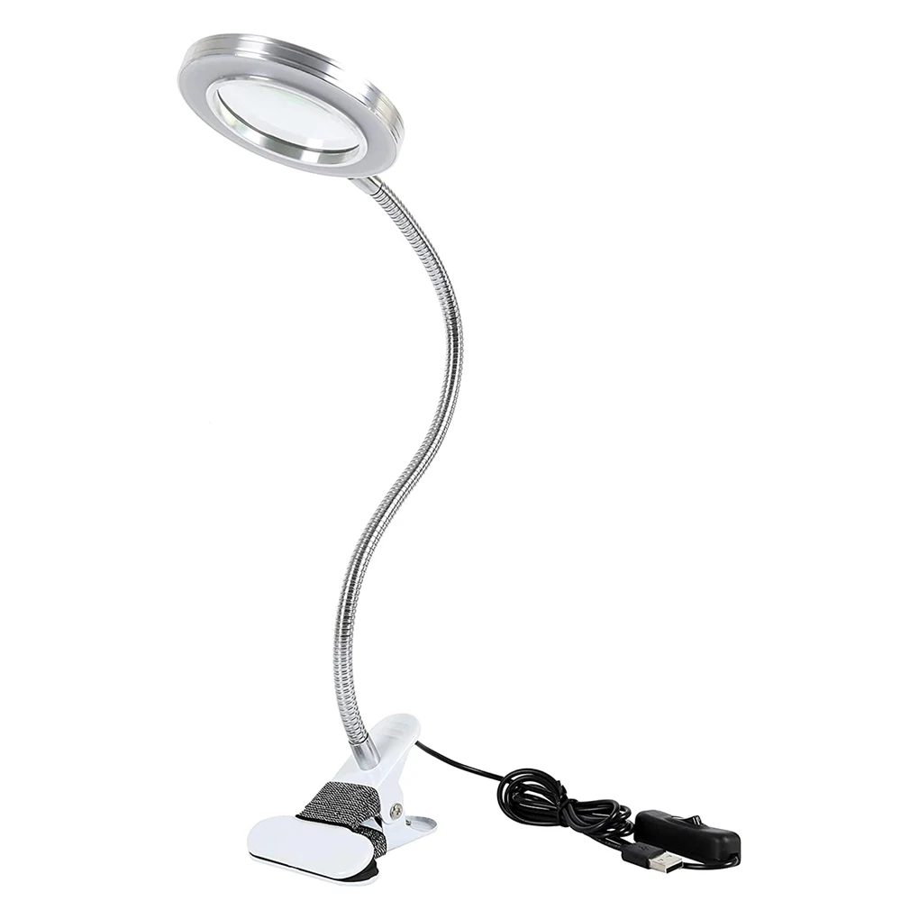 

Table Lamp with Magnifier Desk Clip on Adjustable Manicure Light Nail Art Lamps Fingernails Lighting Accessory