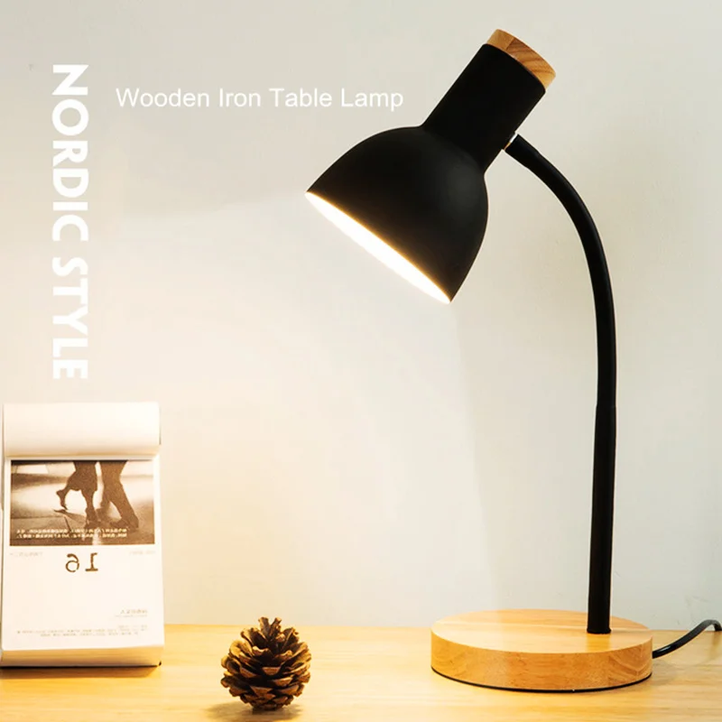 

Creative Wooden Art Iron LED Folding Nordic Desk Eye Protection Reading Table Lamp Living Room Bedroom Home Decor