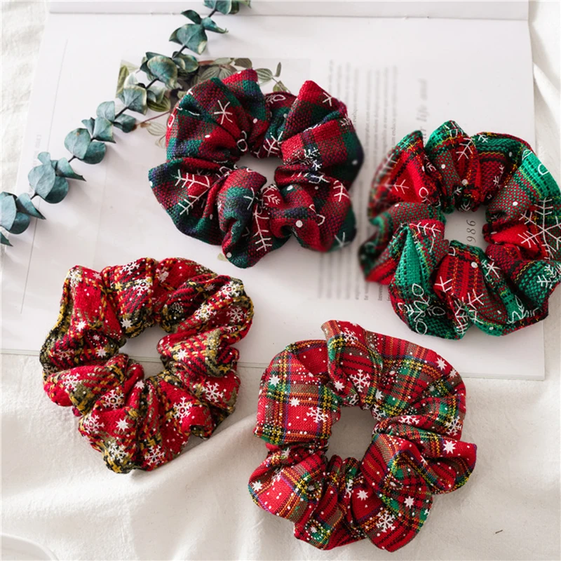 

Xmas Hair Accessories Christmas Snowflake Decor Hair Tie Elastic Hair Bands Plaid Pattern Hair Rope Hair Ring Festival Headwear