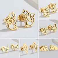 smjel summer cute fox earrings for women stainless steel gold anime animal earrings small squirrel birthday gift multi jewelry