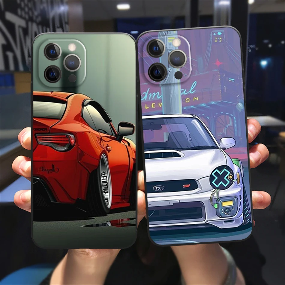 

Japan JDM Sports Car Phone Cover For iPhone 11 12 13 14 Pro XS Max X XR 7 8 14Plus 13Mini SE3 Black soft silicone Case