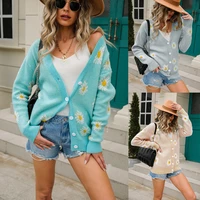 2022 printed knitted sweater coat sweater large size cardigan small daisy sweater tide