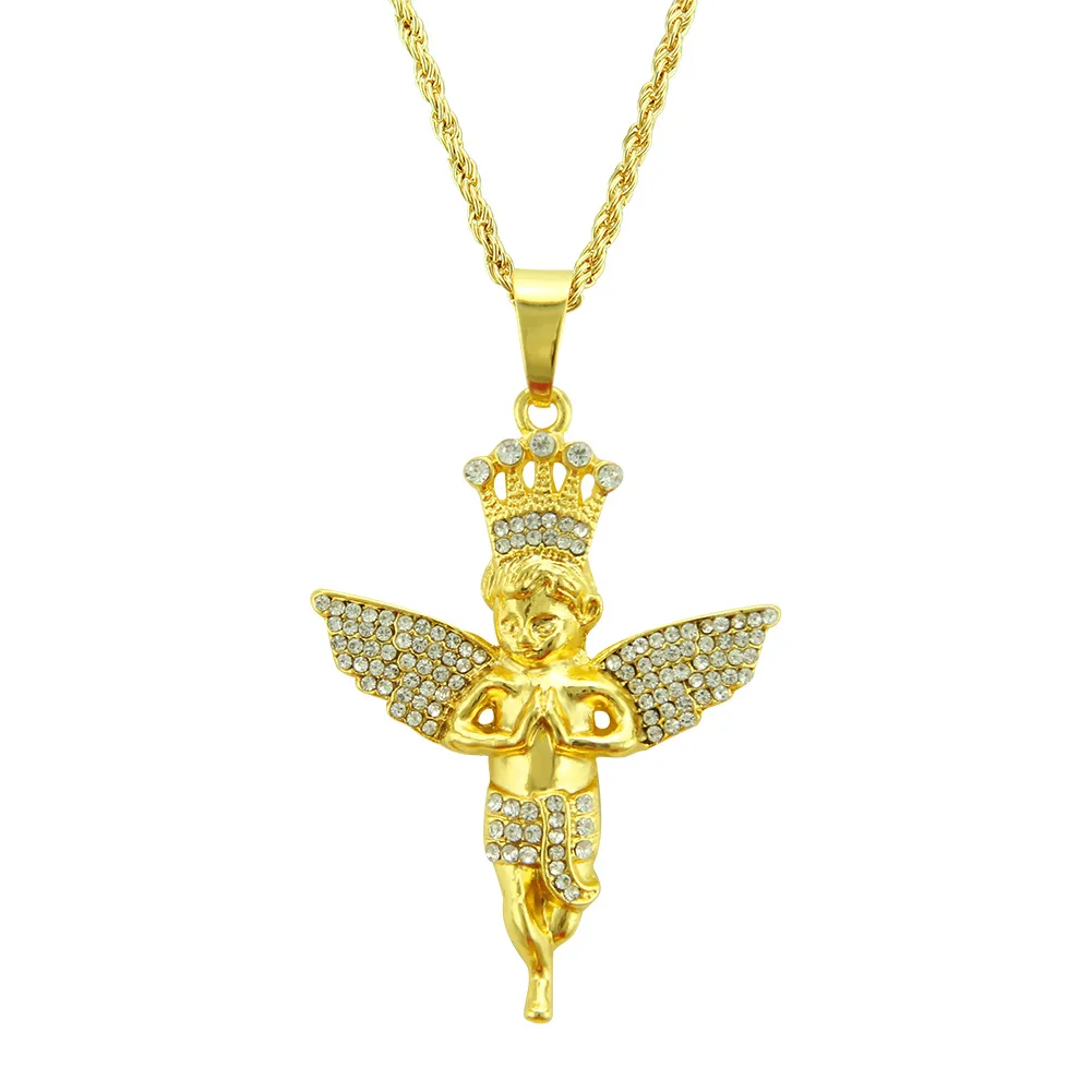 Accessories New Archangel Crown Diamond Pendant Necklace European And American Hip-hop Personalized Male Female