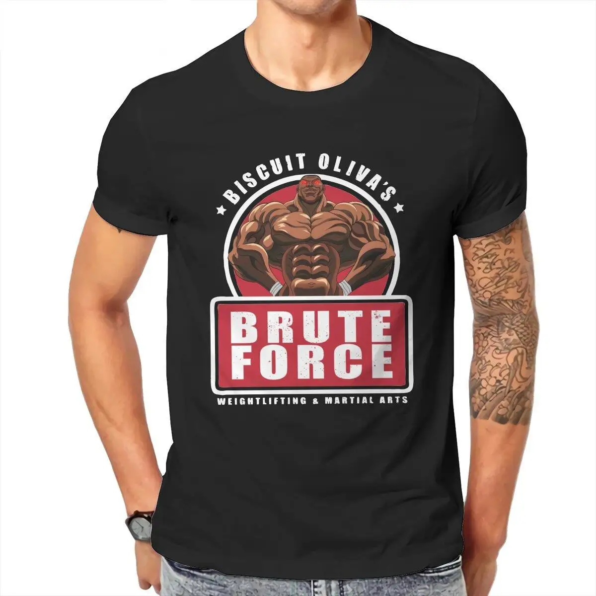 

Brute Force Men's T Shirt Baki Hanma Anime Novelty Tees Short Sleeve Crewneck T-Shirt 100% Cotton 4XL 5XL Clothes