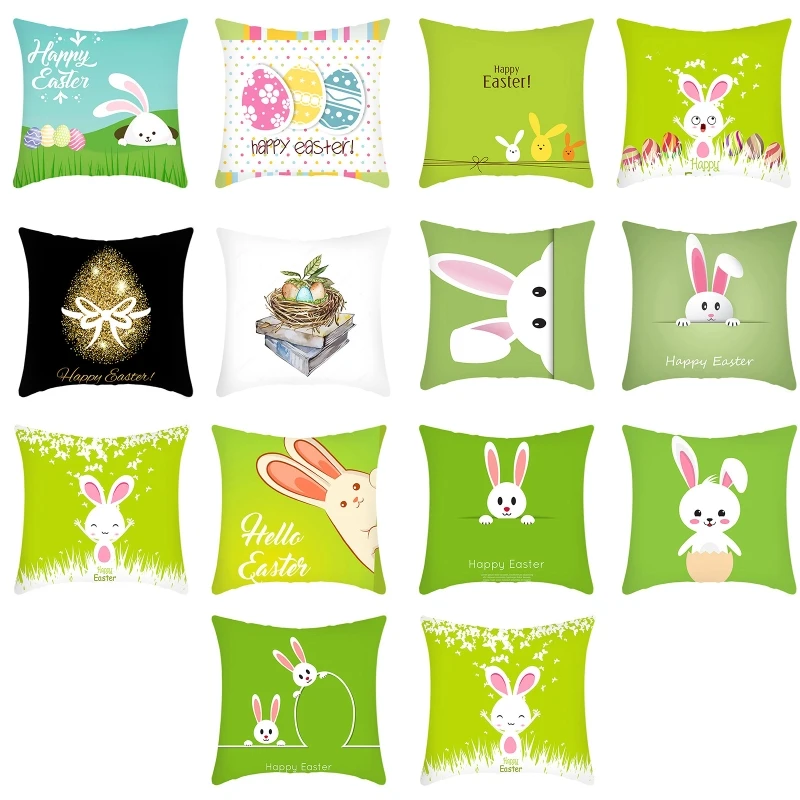 

Happy Easter Pillow Cover Short Plush Bunny Egg Pillowcase Cushion Covers