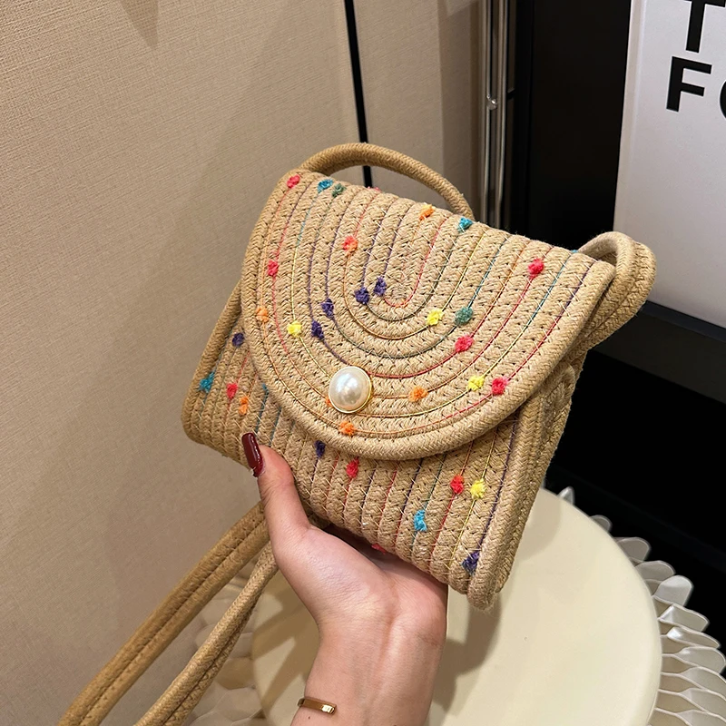 Cotton Rope Bags For women Handamade Woven Handbag Summer new cute tote Bag Beach Bag Drawstring Shoulder Crossbody Bag  Purse