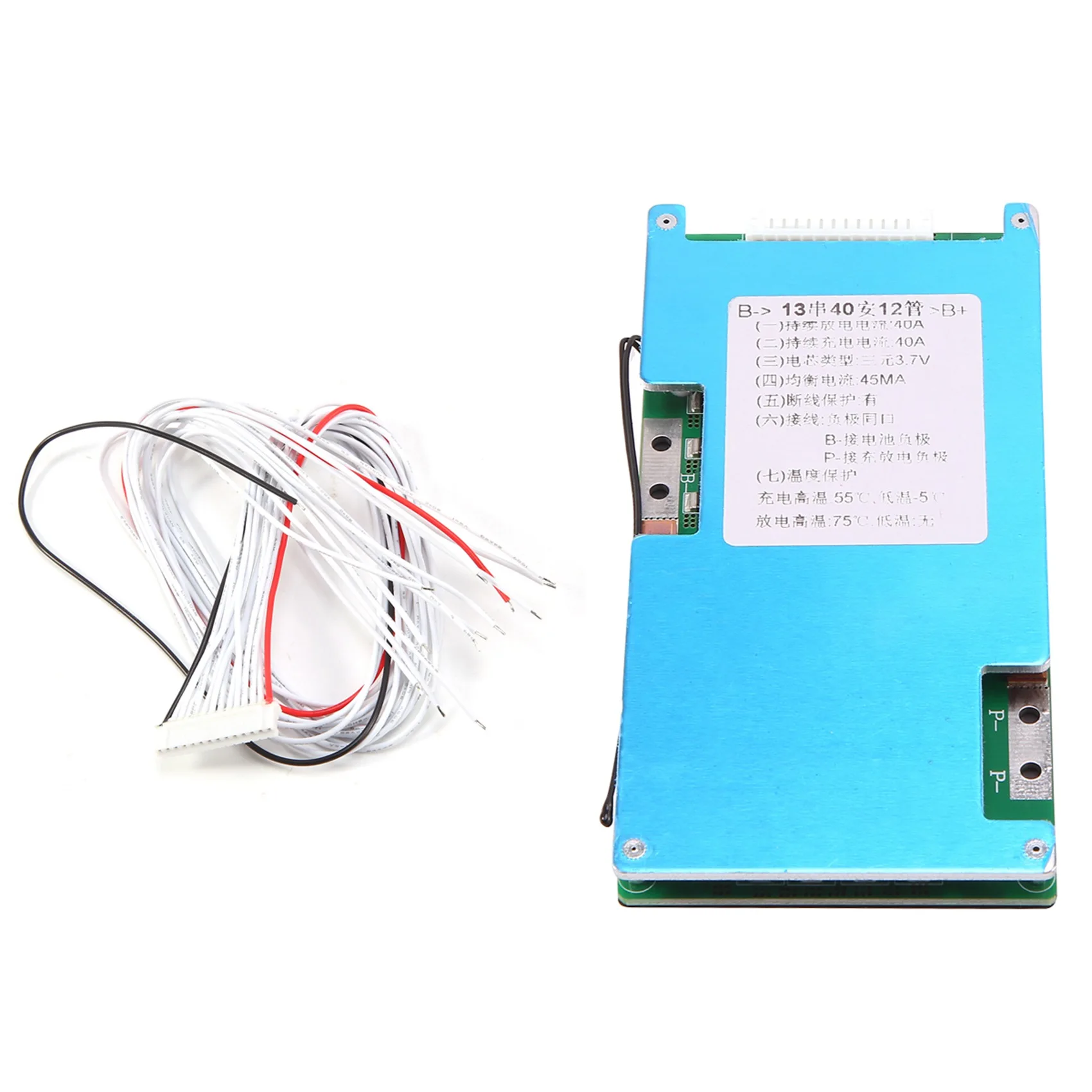 

BMS 13S 48V Lithium 18650 Battery Packs Charge Board Balanced Equalizer Common Port with NTC Temperature Protection(40A)