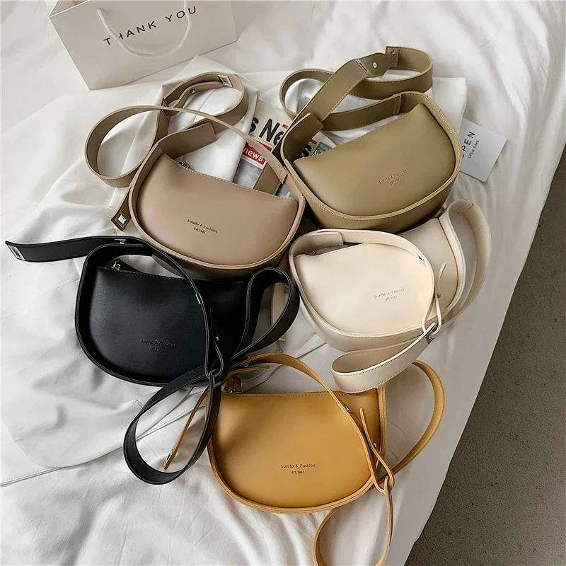 Unistybag Crossbody Bag for Women Fashion Semicircle Saddle Bags Retro Shoulder Bag Female Luxury Bags PU Leather Hand Bags