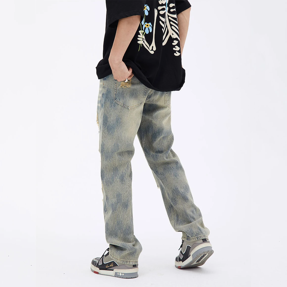 Men's Pants Four Seasons American Fashion Trend Hole Loose Jeans Men's and Women Same Style Streetwear Ins Hot Sale baggy jeans