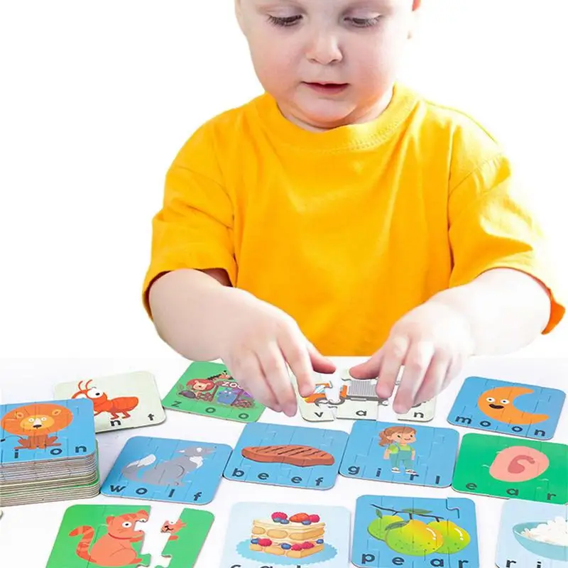 

Kids Matching Card Game Montessori Flashcards for Toddlers Alphabet Word Learning Toy for Preschool Boys Girls Wooden Montessori