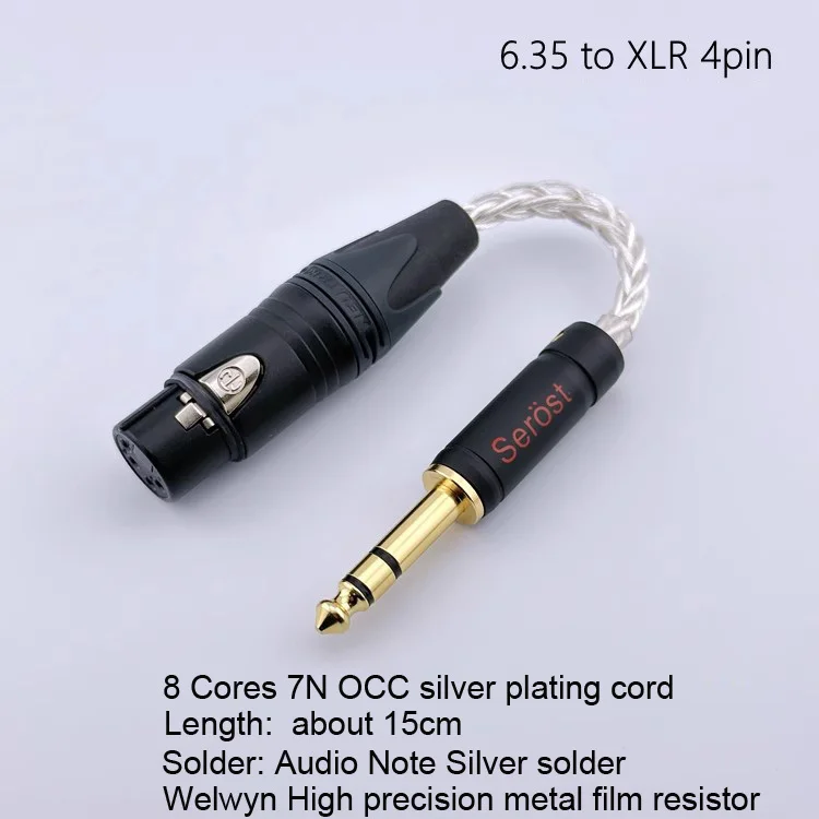 Фото HIFI 7N OCC 6,5 мм «папа» на 4-контактный XLR 4,4 мм «мама» 20 Ом/30 Ом/50 Ом/75 Ом/100 Ом/150 Ом/200 Ом/300 Ом разъем адаптера импеданса №2