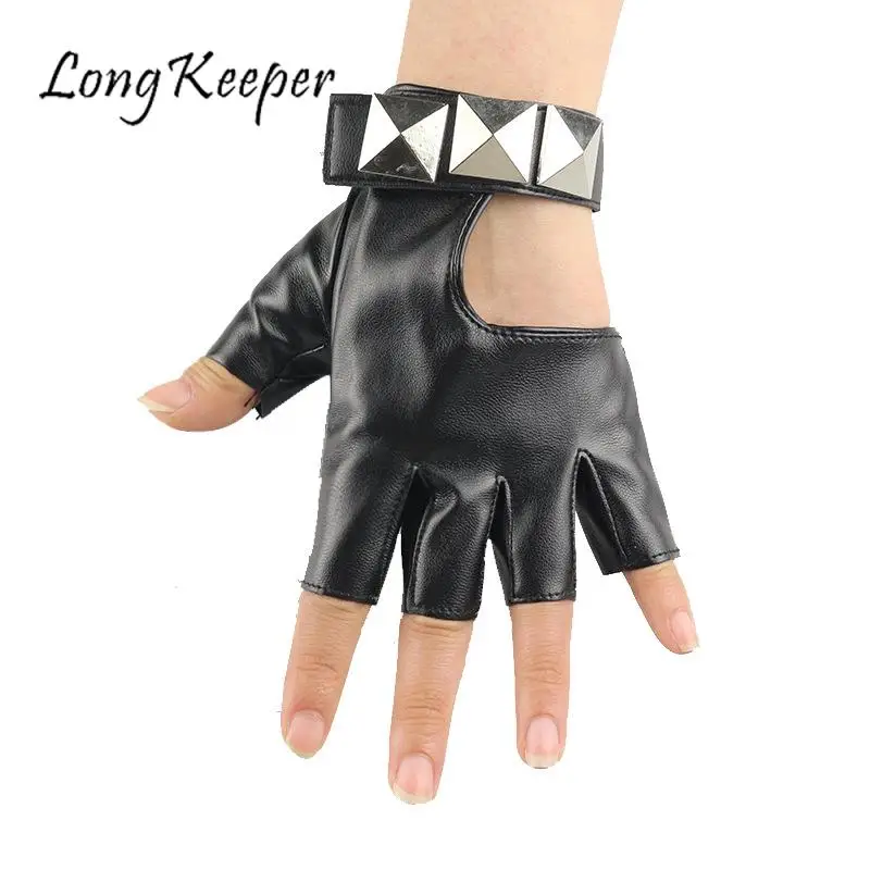 

Rivets Fingerless Gloves Women Men Pu Leather Fashion Metal Punk Driving Dance Show Half Finger Gloves Mittens Y2K Accessories