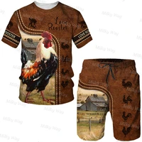 summer mens tracksuit rooster hunting camo t shirt shorts set sports outfits oversized streetwear male suit vintage clothing