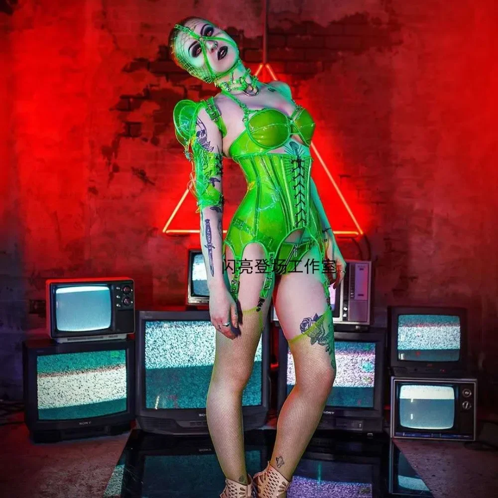 Фото Future Technology Costumes Nightclub Bar Sexy Fluorescent Green Bikini Girdle Female Singer Ds Party Halloween Clothes №4
