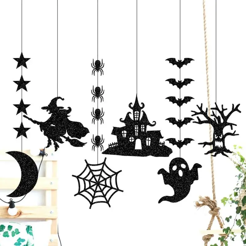 

Halloween Paper Ornaments Spider Witch Ghost Bat Decor For Front Door Spooky Happy Halloween Wall Sign For Yard Home Garden Bars