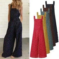 vintage floral print jumpsuits for women 2022 summer casual sleeveless high waist wide leg pants long holiday overalls rompers