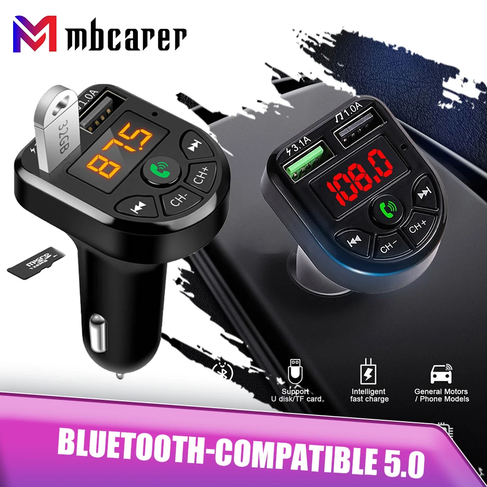 Bluetooth-compatible 5.0 FM Transmitter Car Kit MP3 Modulator Player Wireless Handsfree Audio Receiver Dual USB Fast Charger